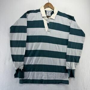Vintage Lands Ends Rugby Shirt Men's 2XL Blue Colorblock Distressed USA Made 90s
